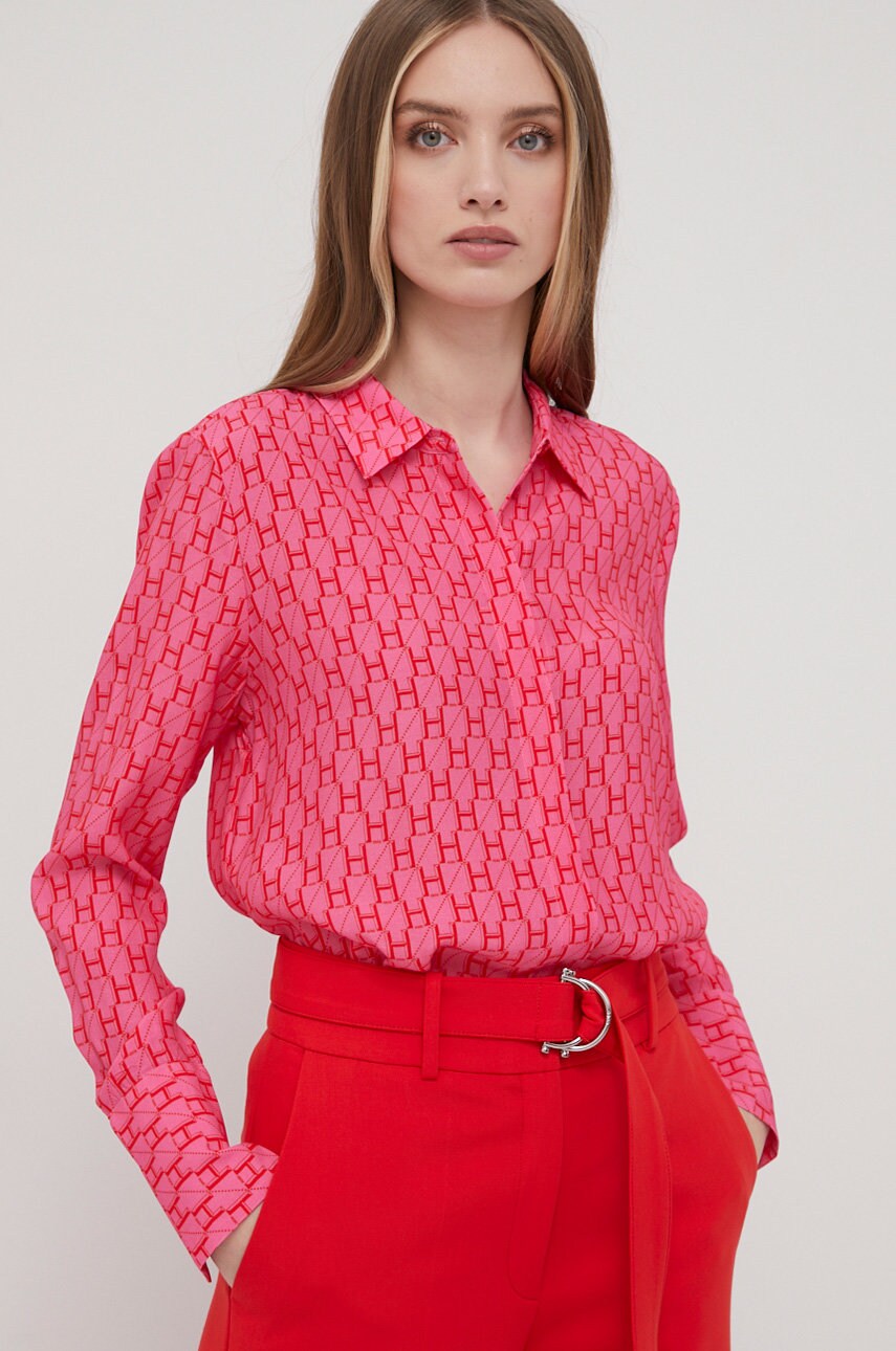 Hugo camasa femei, culoarea roz, cu guler clasic, regular