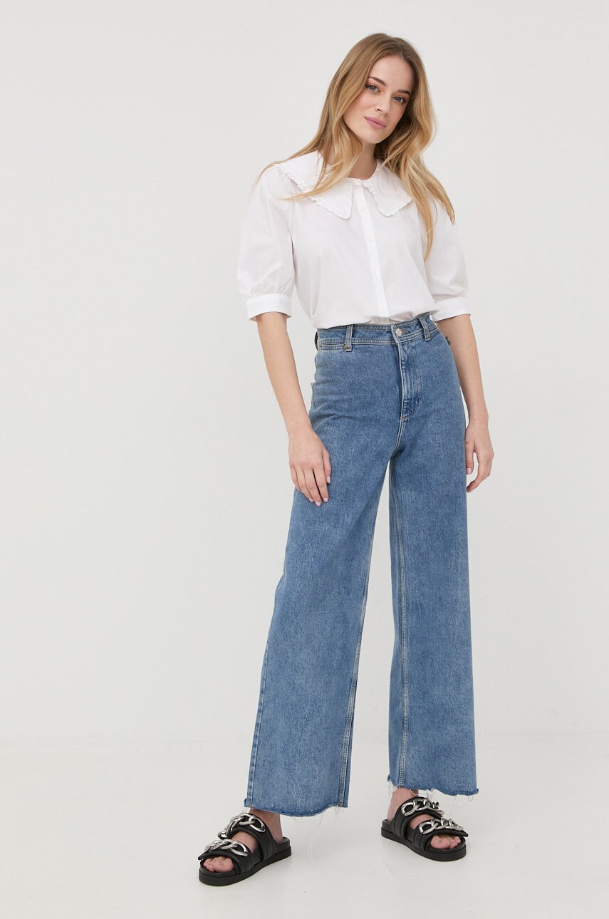 Hugo camasa femei, culoarea alb, cu guler clasic, regular
