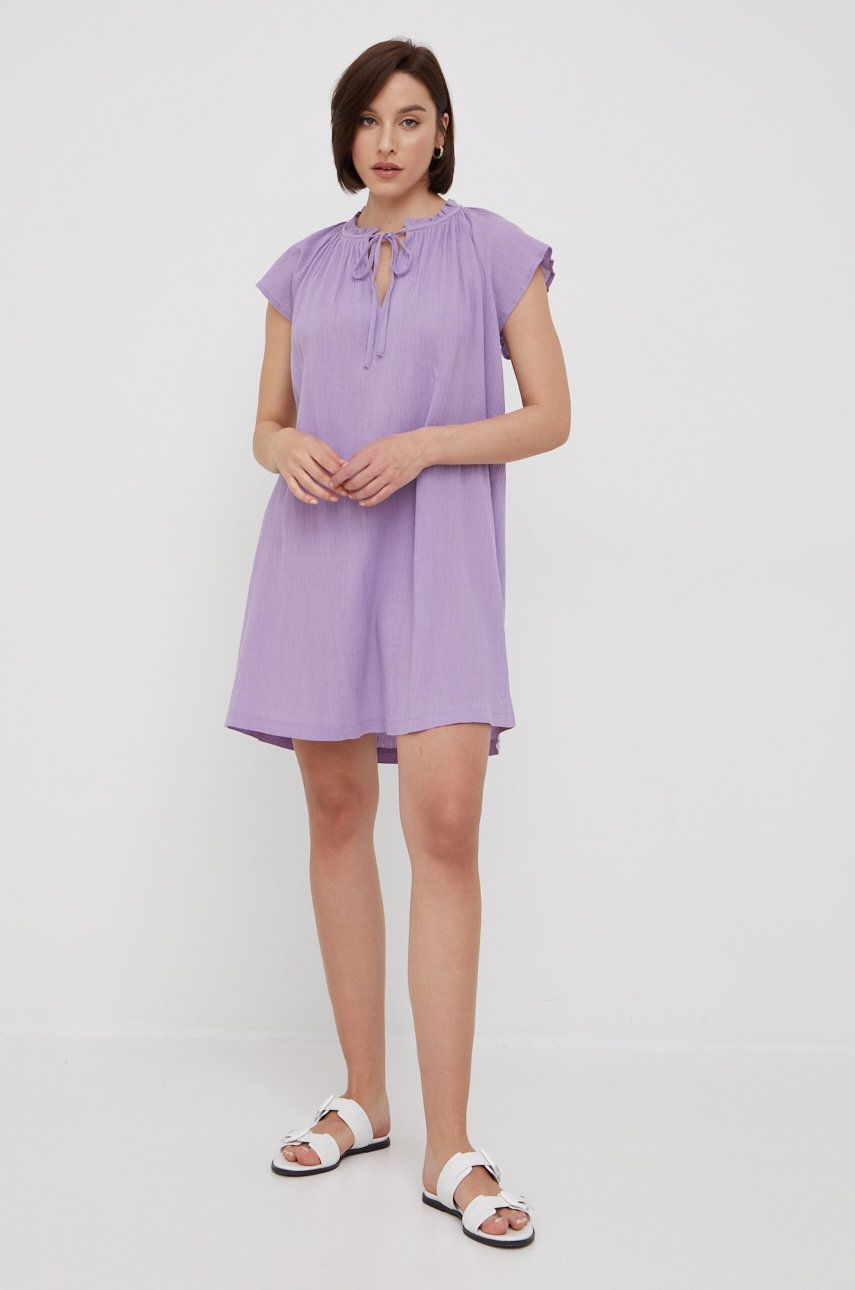 Levně Bavlněné šaty United Colors of Benetton fialová barva, mini