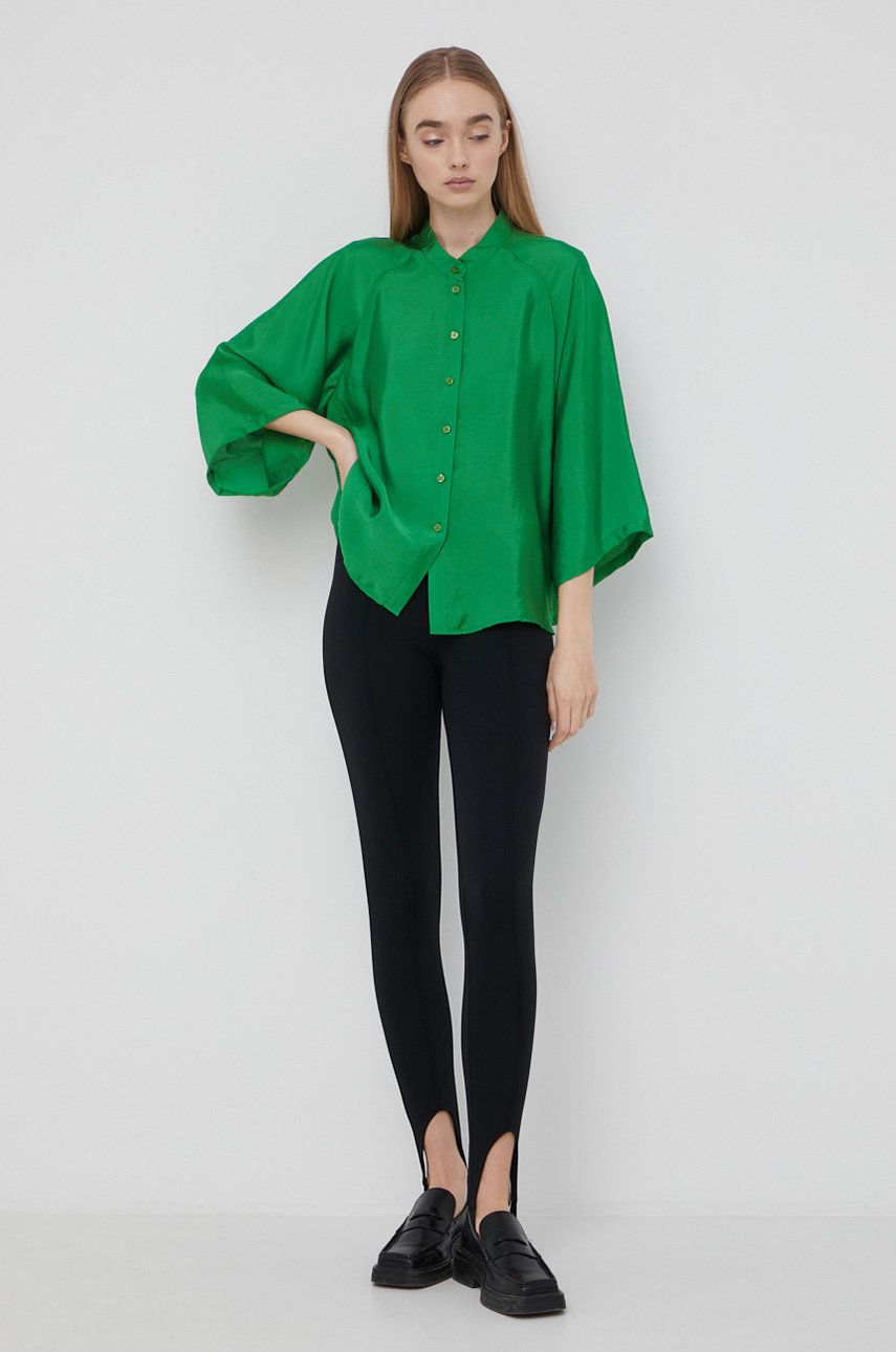 Gestuz camasa femei, culoarea verde, neted imagine reduceri black friday 2021 answear.ro