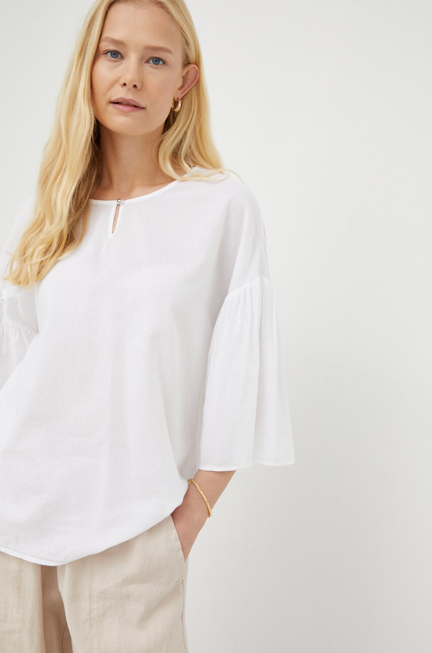 Mustang bluza din bumbac femei, culoarea alb, neted