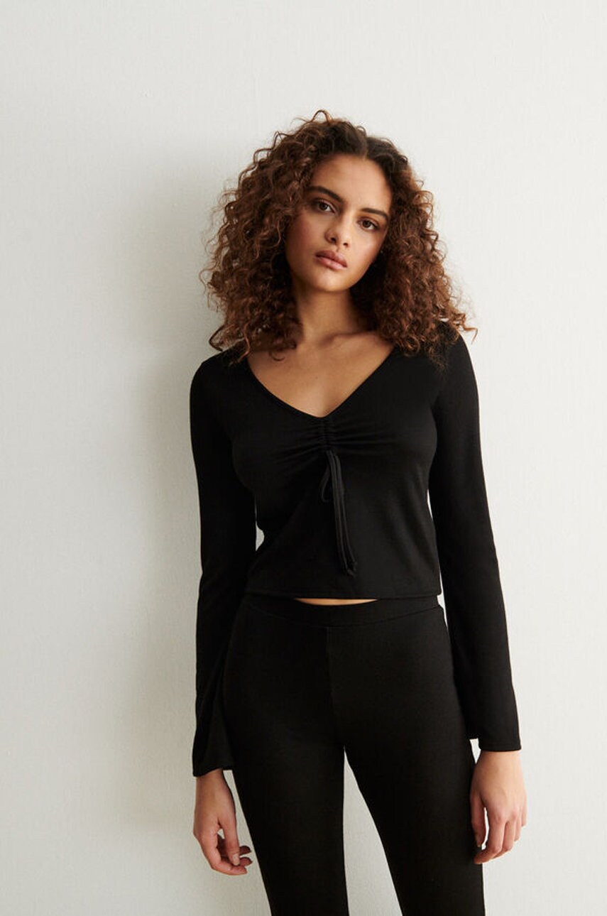 Undiz bluza femei, culoarea negru, neted