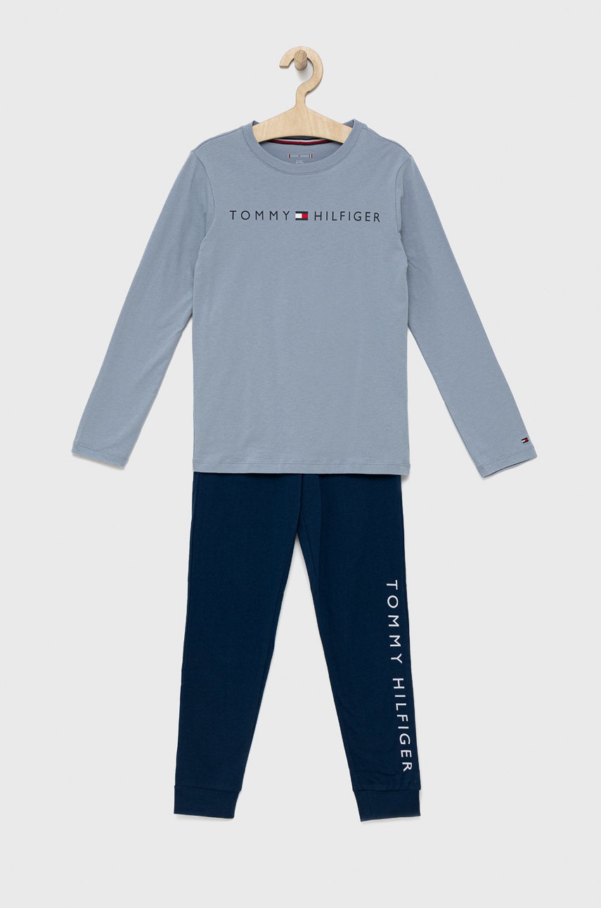 

Детска памучна пижама Tommy Hilfiger с принт, Син