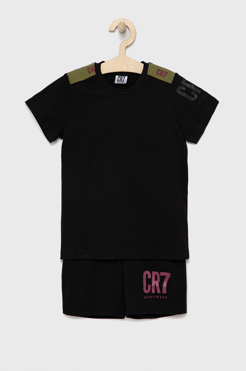 CR7 Cristiano Ronaldo pijamale de bumbac pentru copii culoarea negru, cu imprimeu