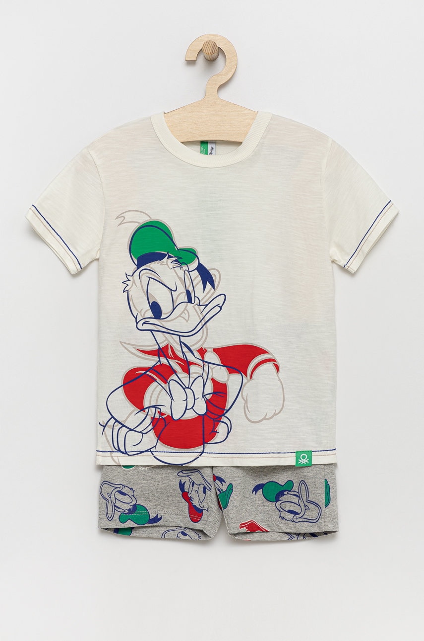 United Colors Of Benetton pijamale de bumbac pentru copii culoarea bej, cu imprimeu