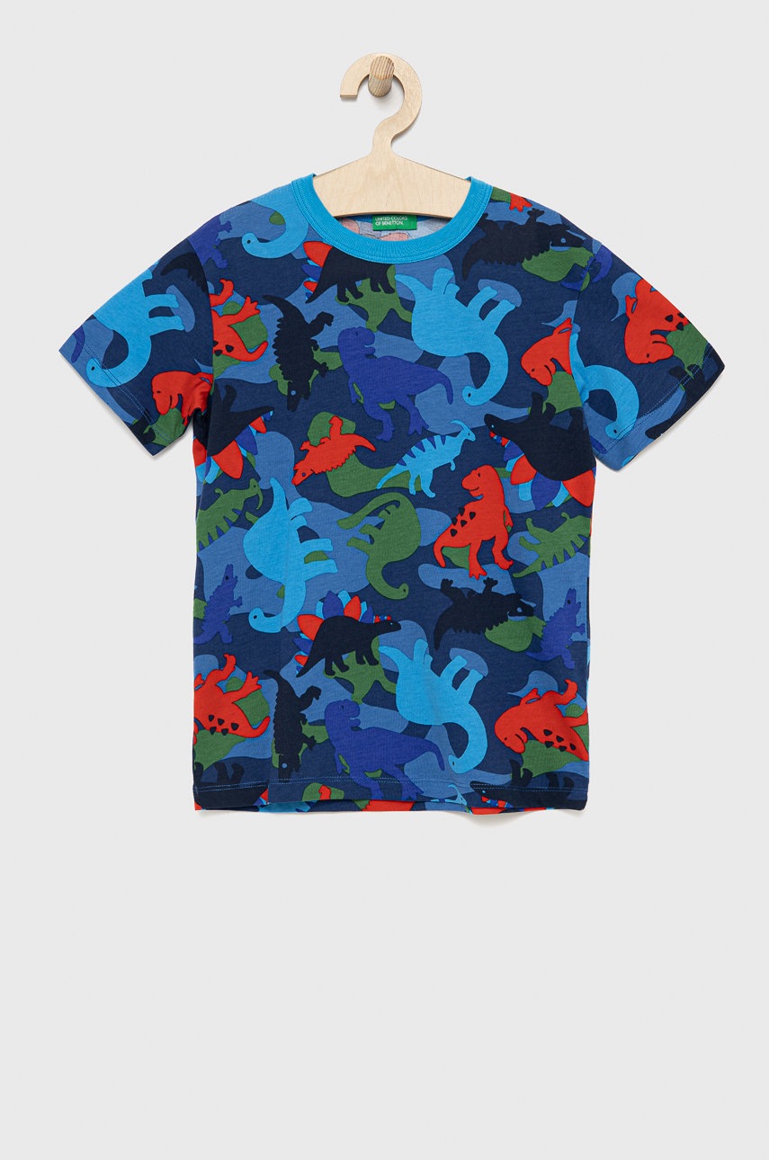 

Детская хлопковая пижама United Colors of Benetton цвет синий узор