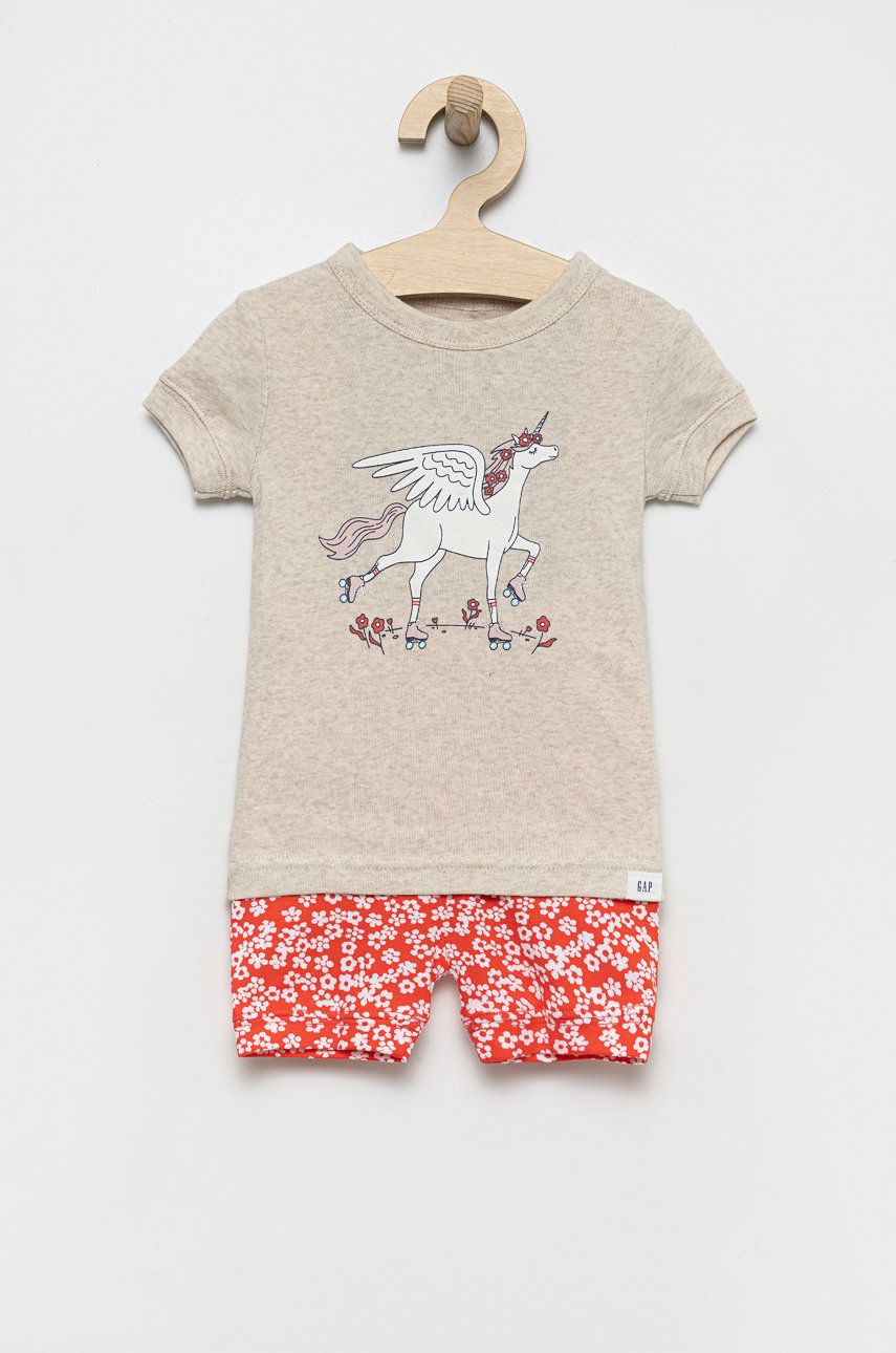 GAP pijamale de bumbac pentru copii culoarea gri, cu imprimeu