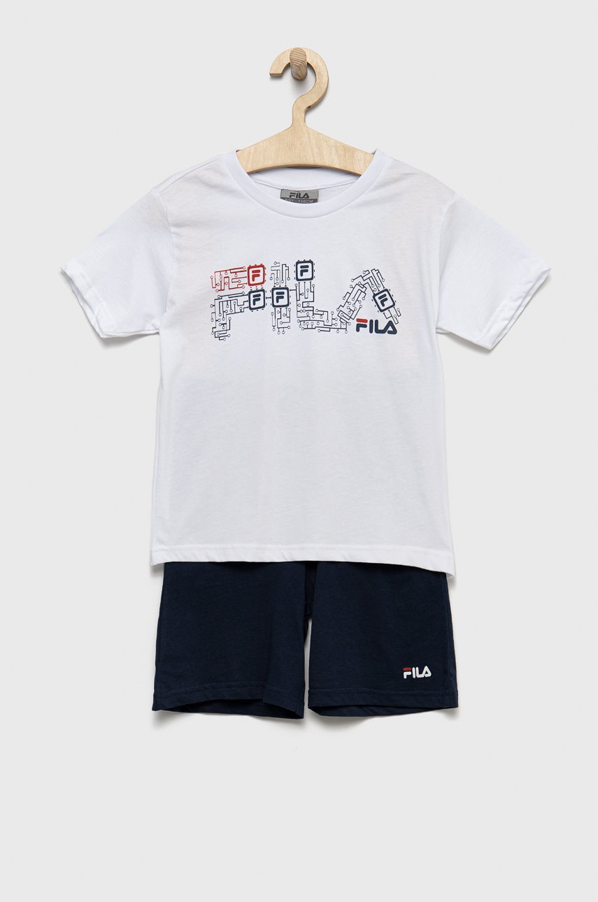 Fila pijamale de bumbac pentru copii culoarea alb, cu imprimeu