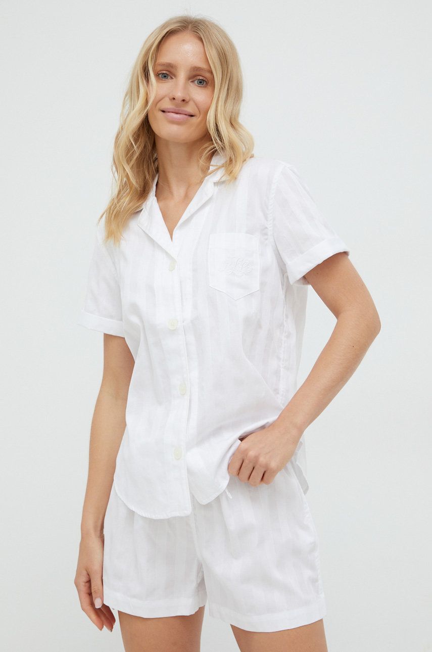 Lauren Ralph Lauren piżama bawełniana kolor biały bawełniana