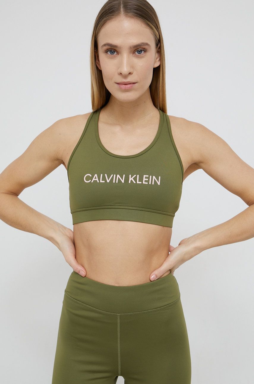 

Сутиен Calvin Klein Performance в зелено с изчистен дизайн, Зелен