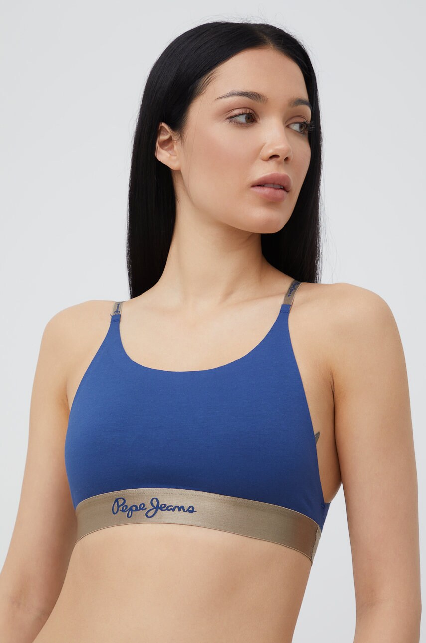 Pepe jeans sutien magda culoarea albastru marin, neted