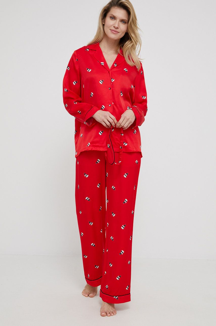 Karl Lagerfeld pijamale cu banda de ochi femei, culoarea rosu, satin answear.ro