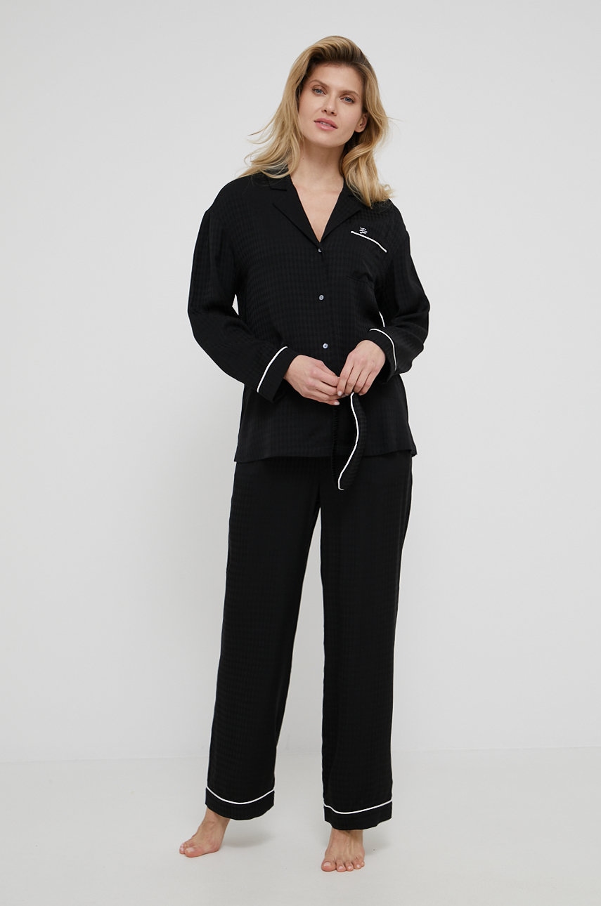 Karl Lagerfeld pijamale cu banda de ochi femei, culoarea negru, satin