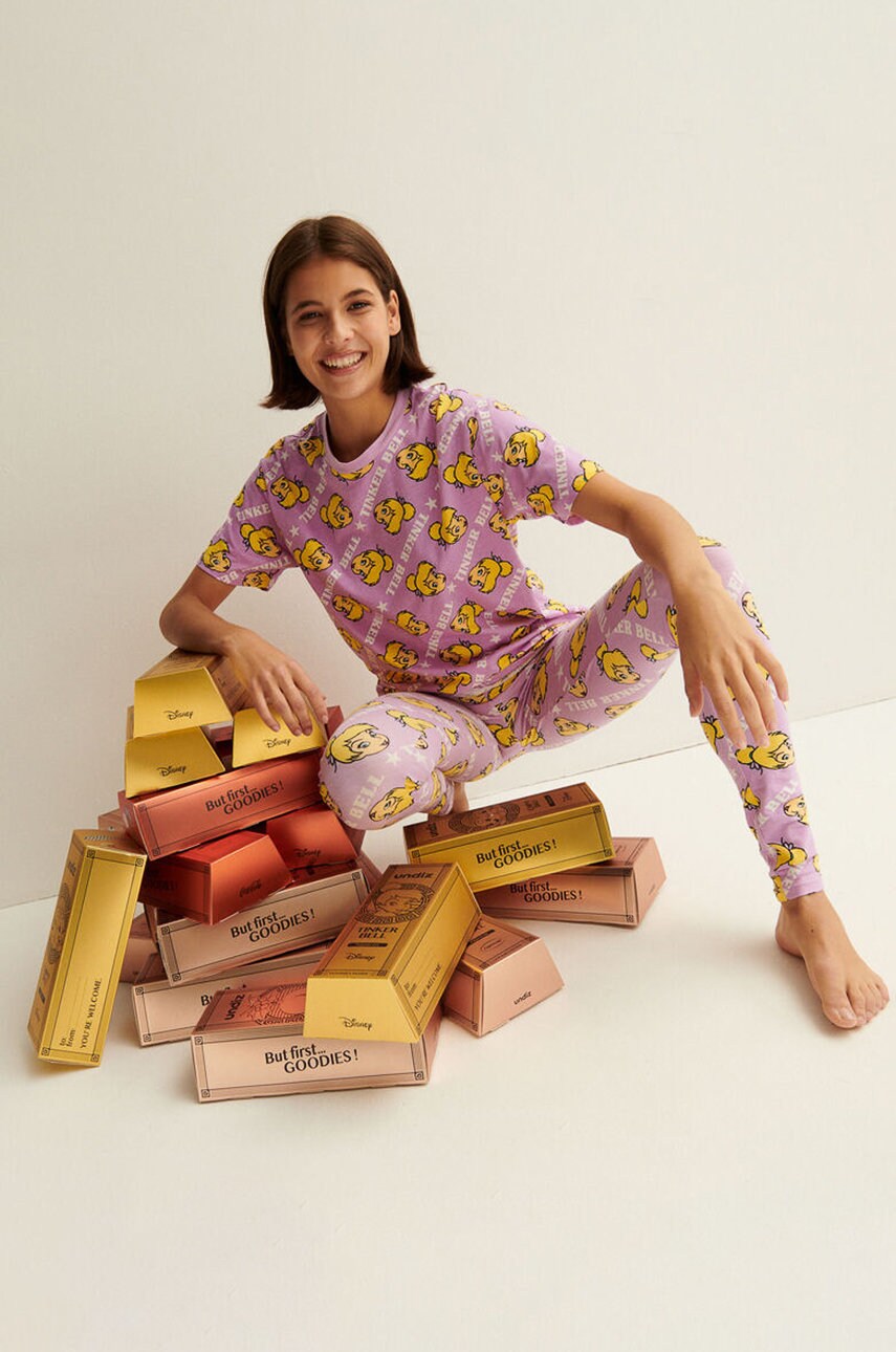 Undiz pijamale de bumbac culoarea roz, bumbac