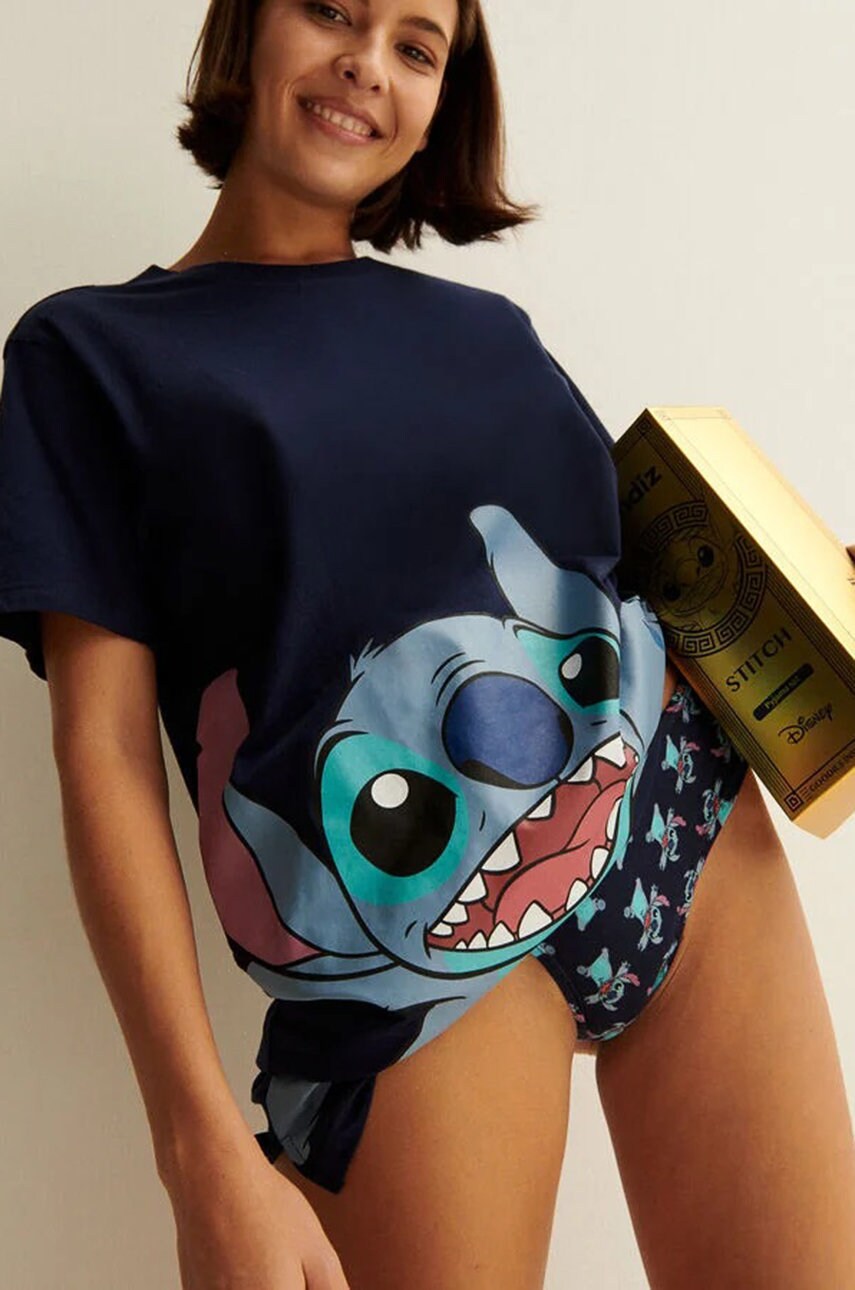 Undiz pijamale de bumbac culoarea albastru marin, bumbac