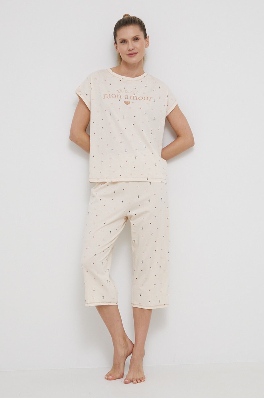 Women'secret pijamale de bumbac culoarea bej, bumbac