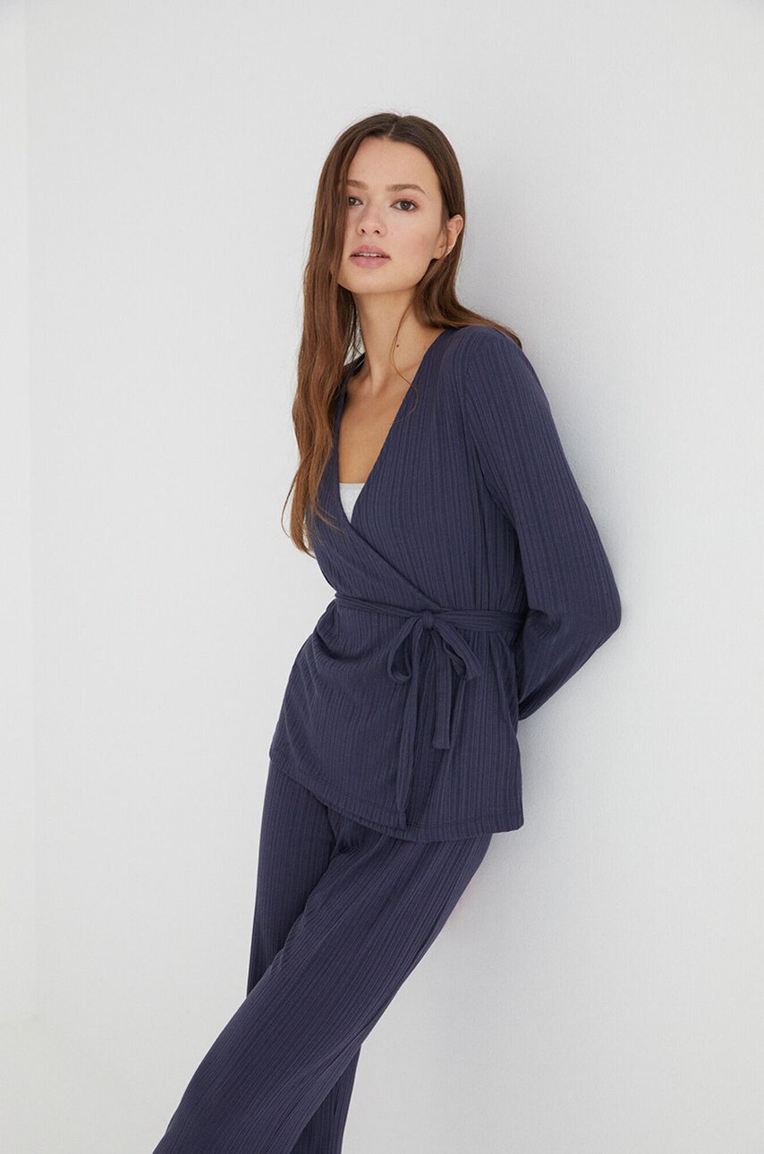 Women'secret pijama femei, culoarea albastru marin
