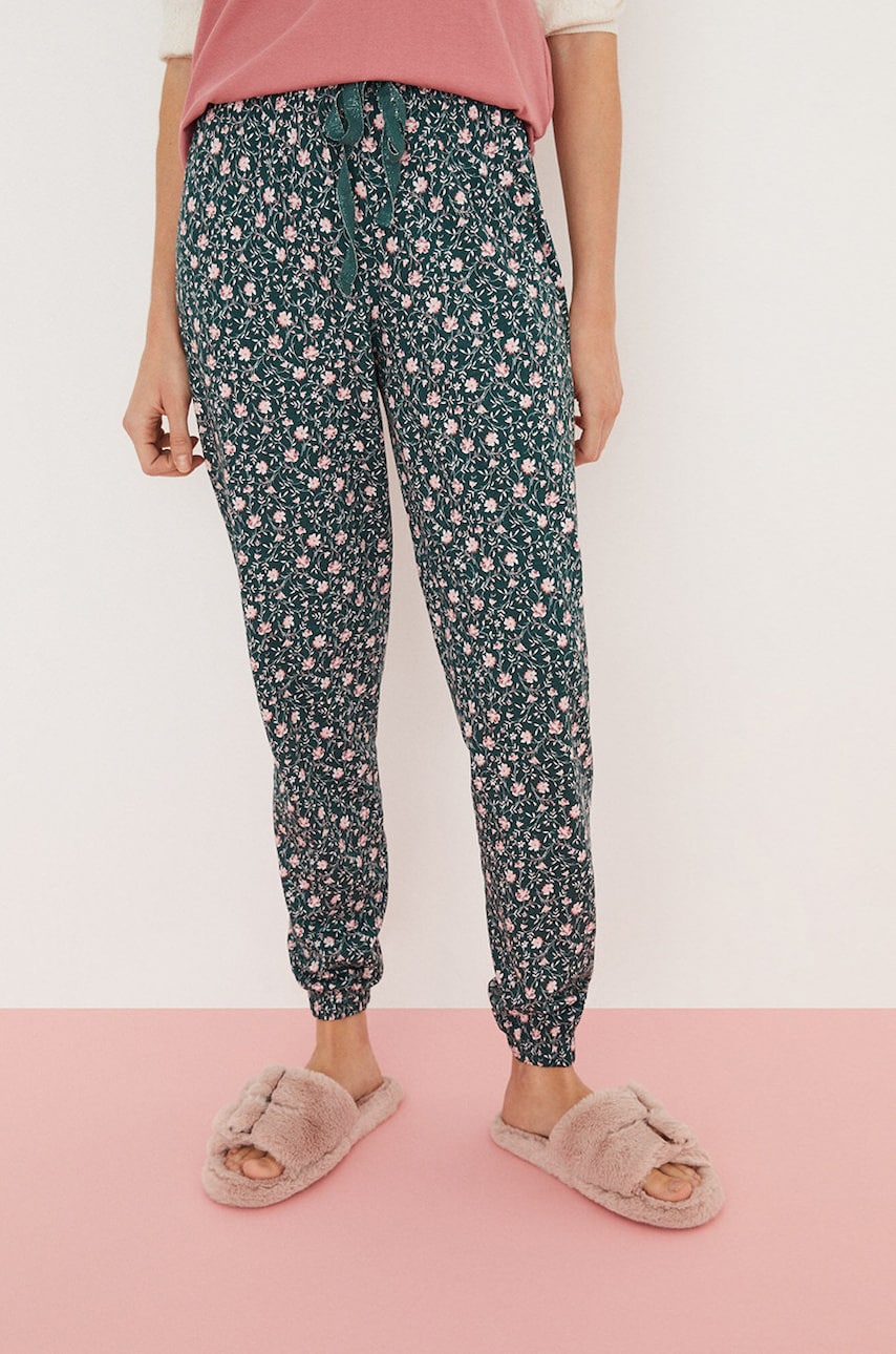 Women'secret pantaloni de pijama femei, culoarea verde, bumbac