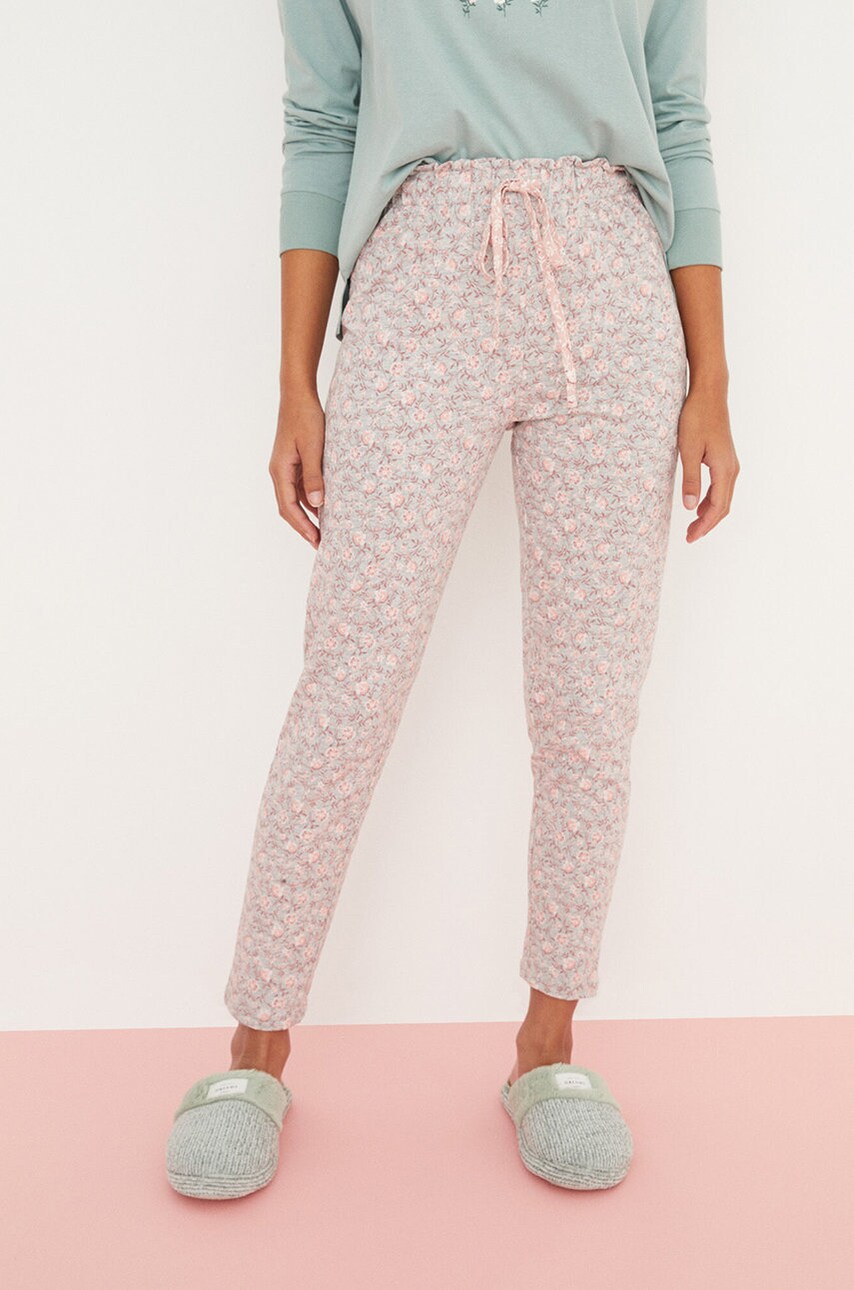 Women'secret pantaloni de pijama femei, culoarea gri, bumbac