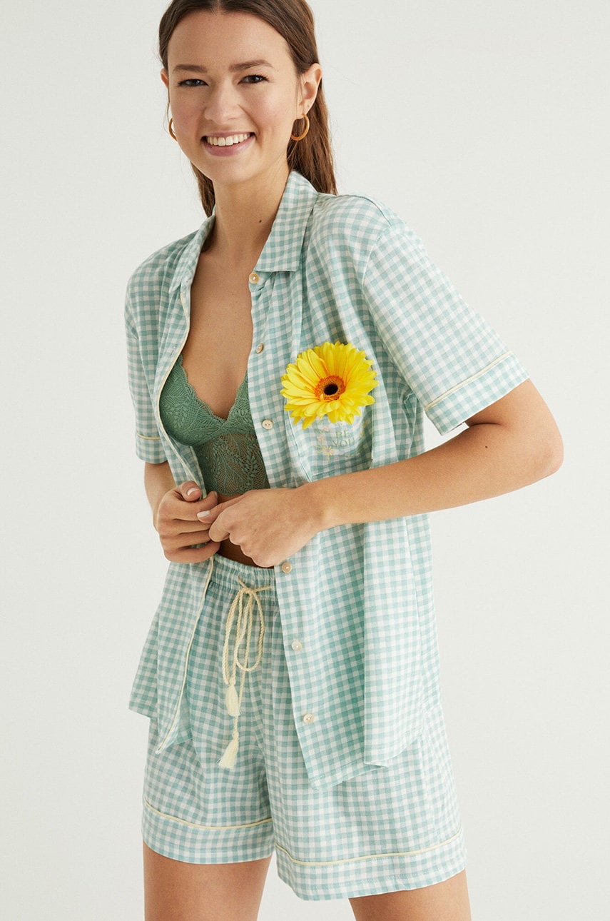 Women'secret pijama femei, culoarea turcoaz, bumbac