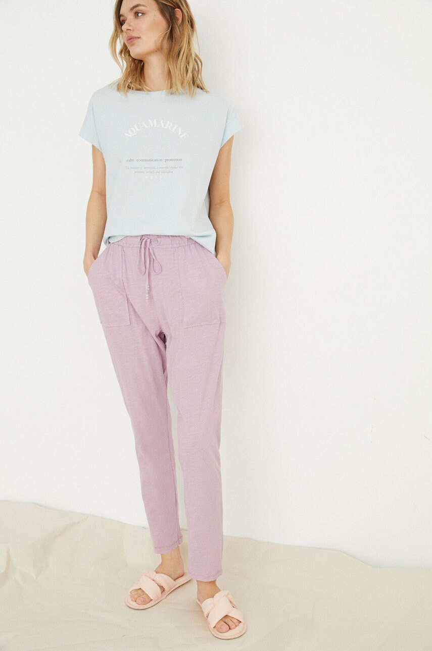 Women'secret pantaloni de pijama femei, culoarea violet