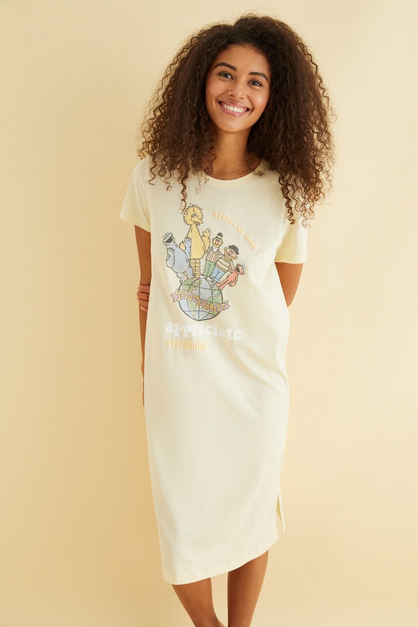 Women'secret camasa de pijama femei, culoarea galben, bumbac