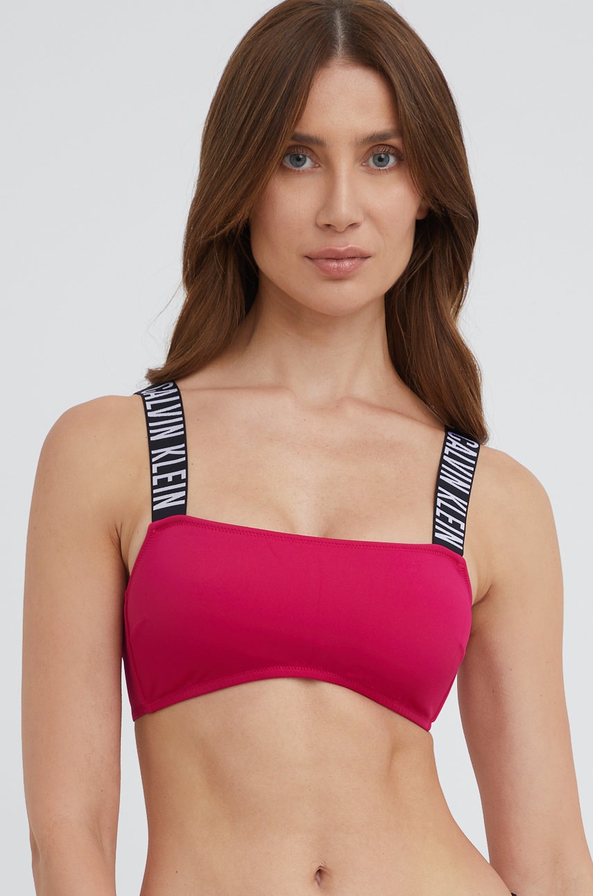 

Горнище на бански Calvin Klein в розово с леко подплатена чашка, Розов