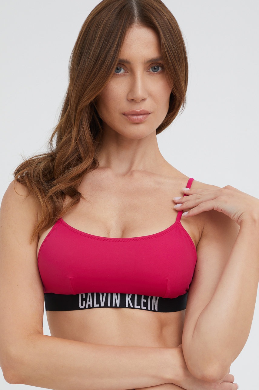 

Горнище на бански Calvin Klein в розово с леко подплатена чашка, Розов