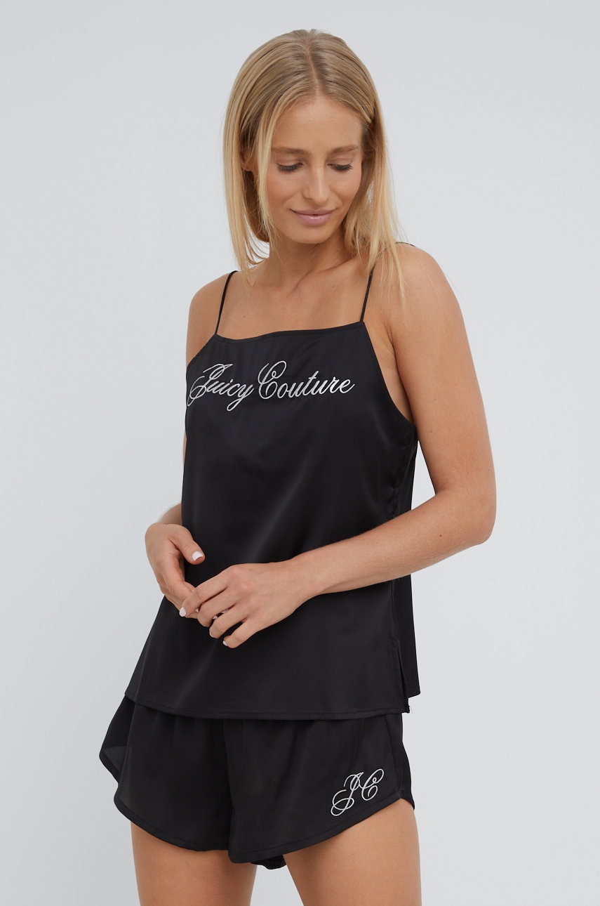 

Пижамен топ Juicy Couture в черно от сатен, Черен
