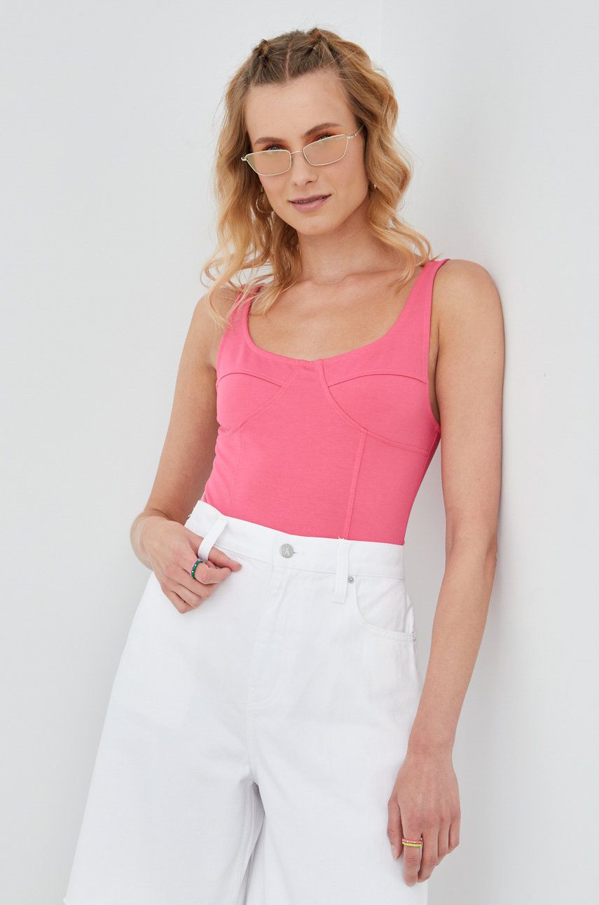 Body Calvin Klein Jeans dámské, růžová barva - růžová -  77% Polyester
