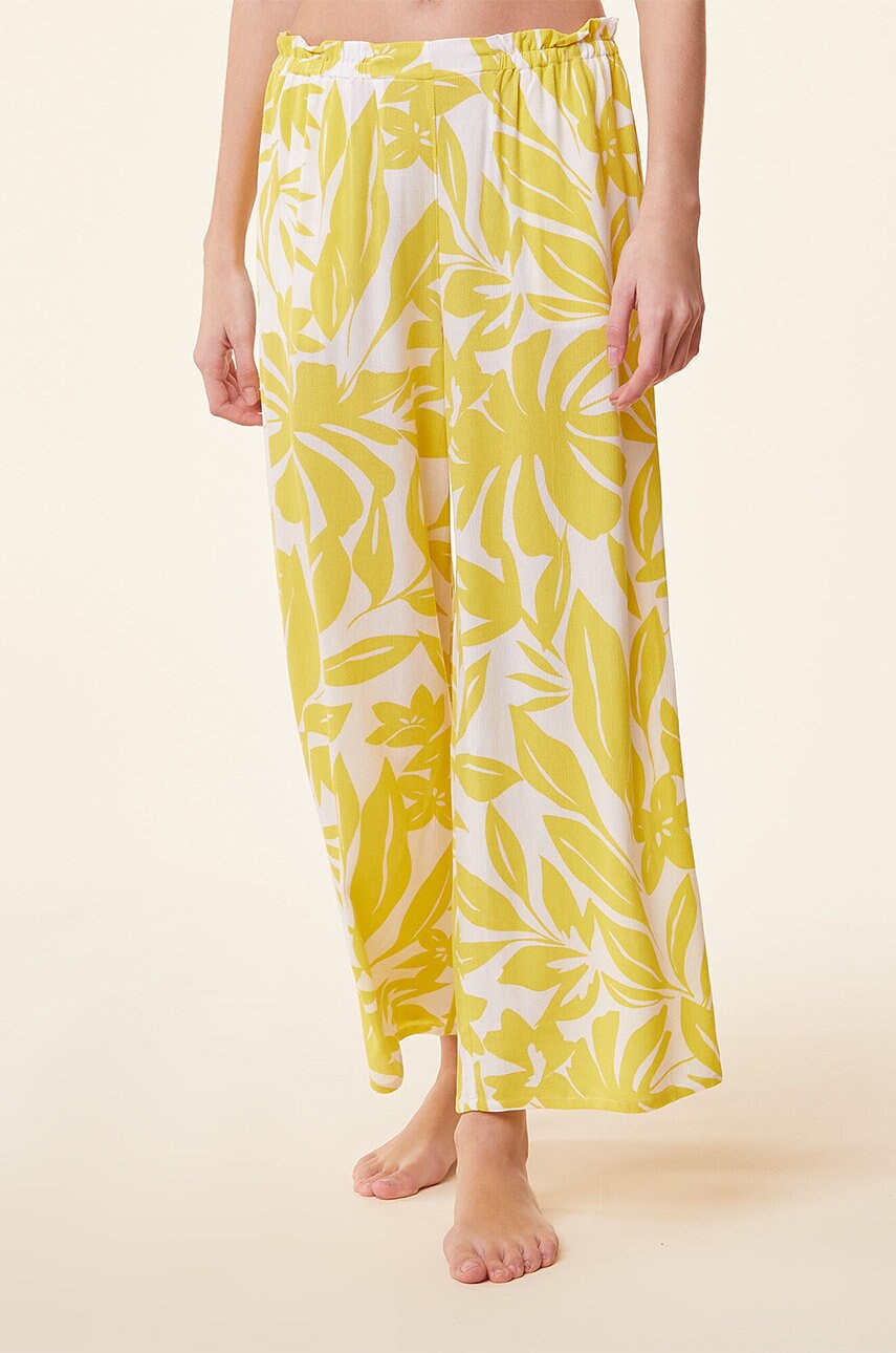 Etam pantaloni de pijama femei, culoarea galben
