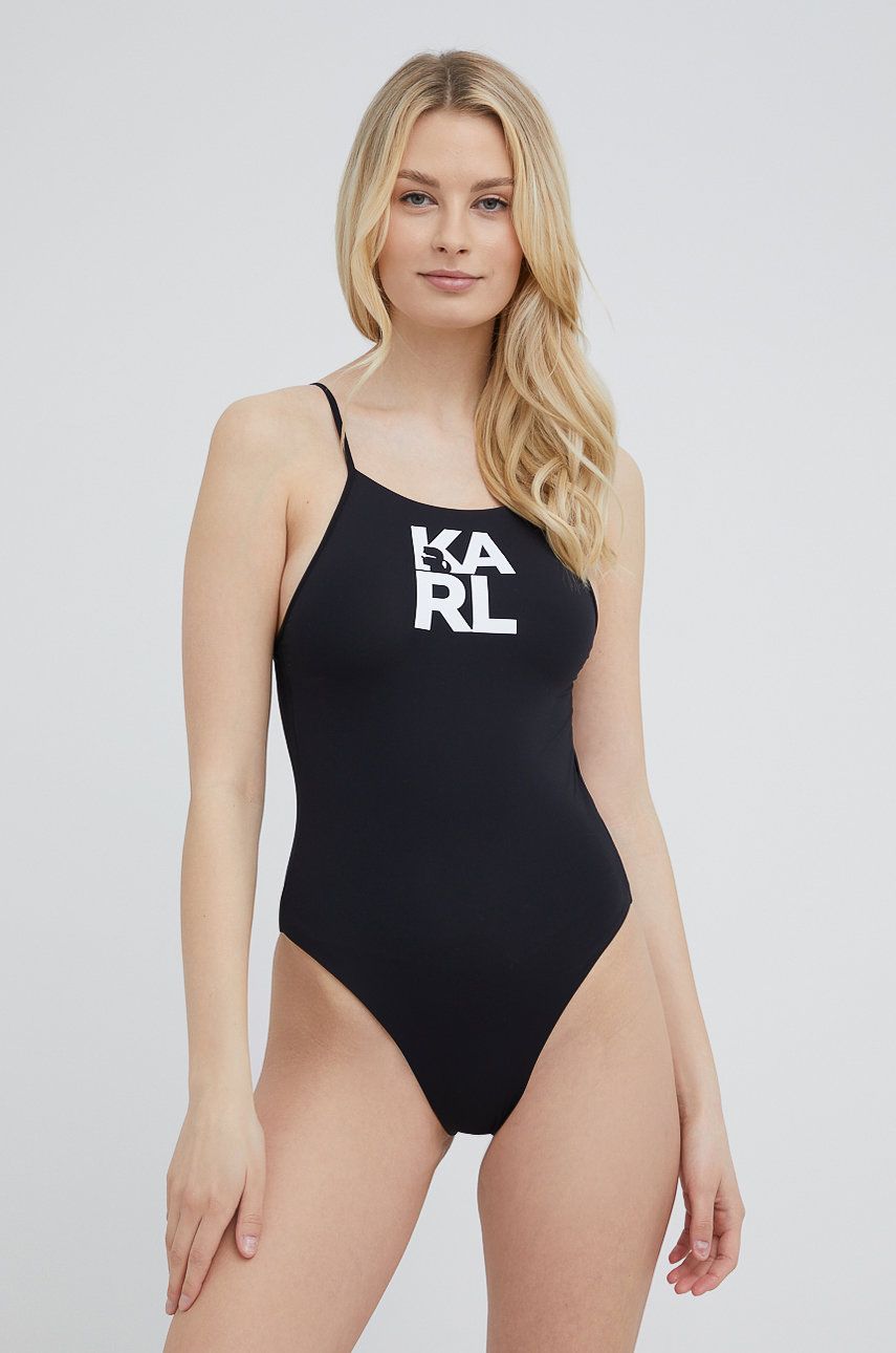 Karl Lagerfeld jednoczęściowy strój kąpielowy KL22WOP01 kolor czarny miękka miseczka