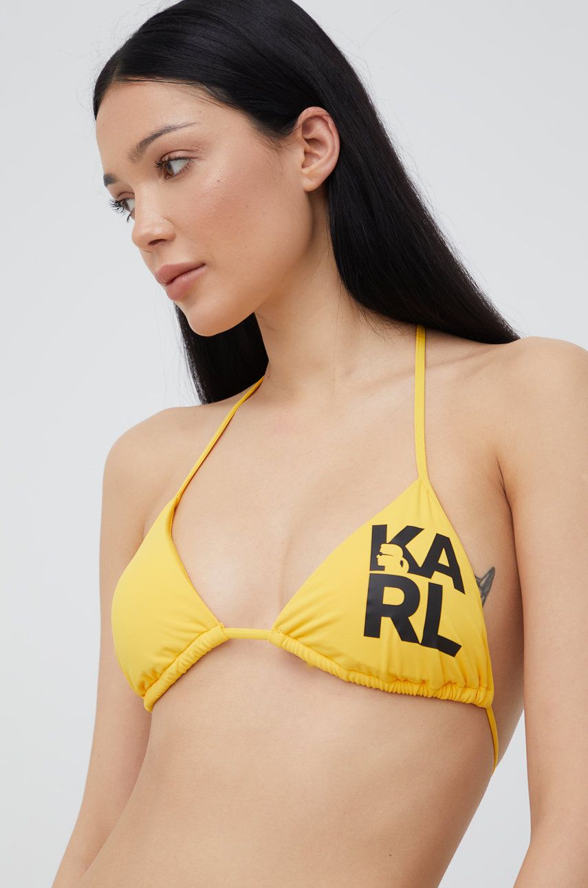 Plavková podprsenka Karl Lagerfeld žlutá barva, mírně vyztužený košík - žlutá -  Materiál č. 1:
