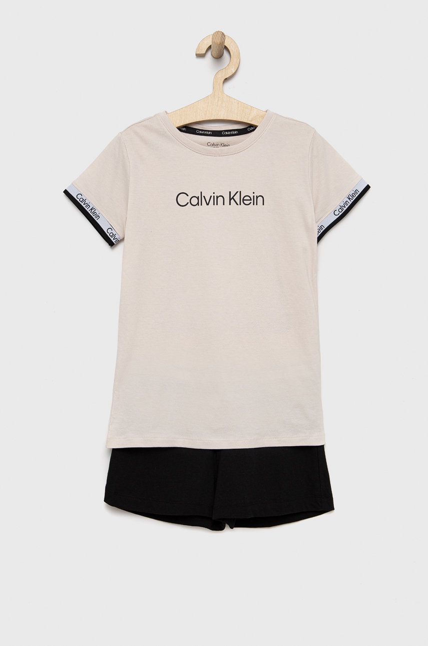 

Детска памучна пижама Calvin Klein Underwear в черно с апликация, Черен