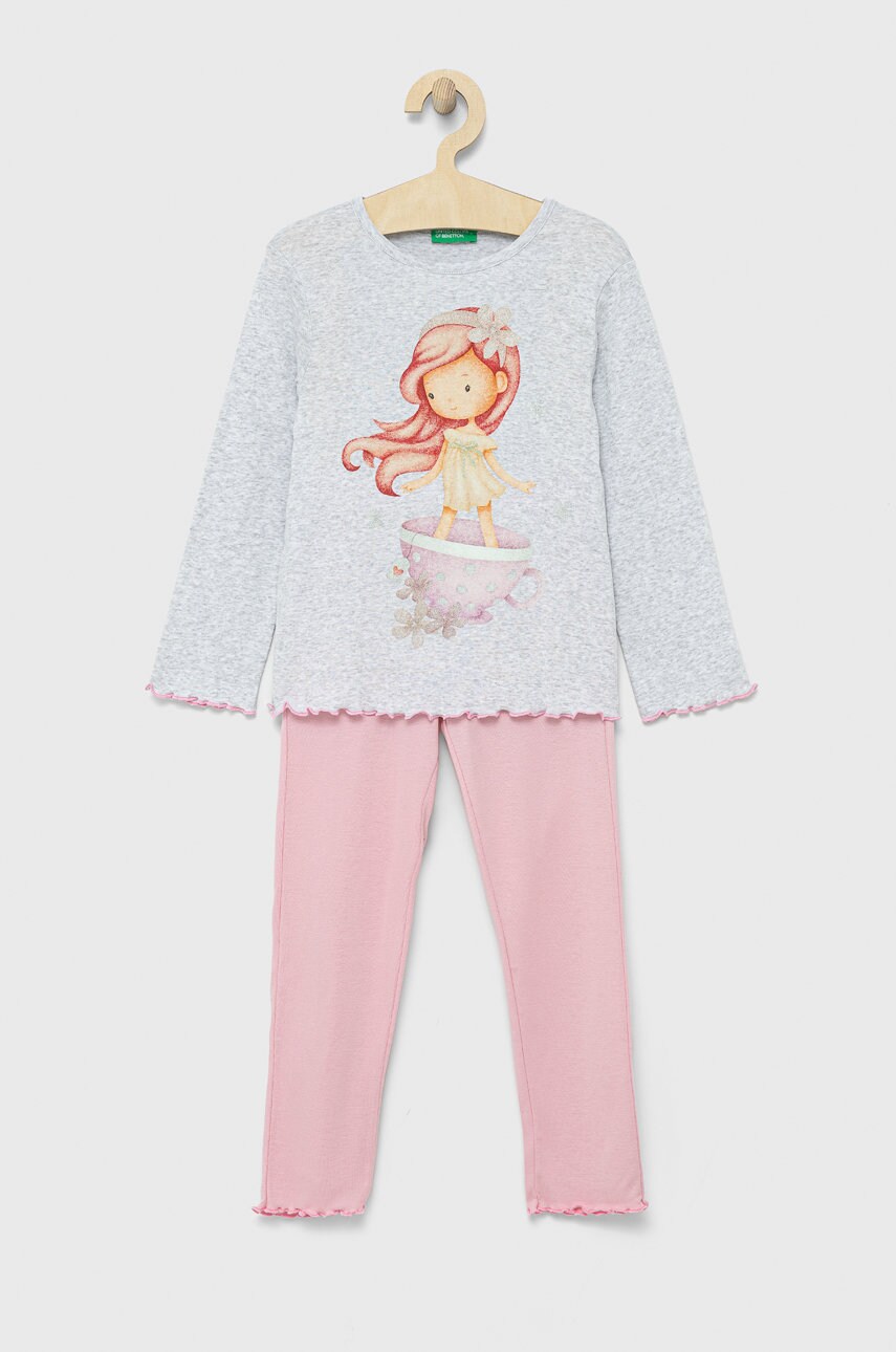 United Colors Of Benetton pijamale de bumbac pentru copii culoarea roz, melanj