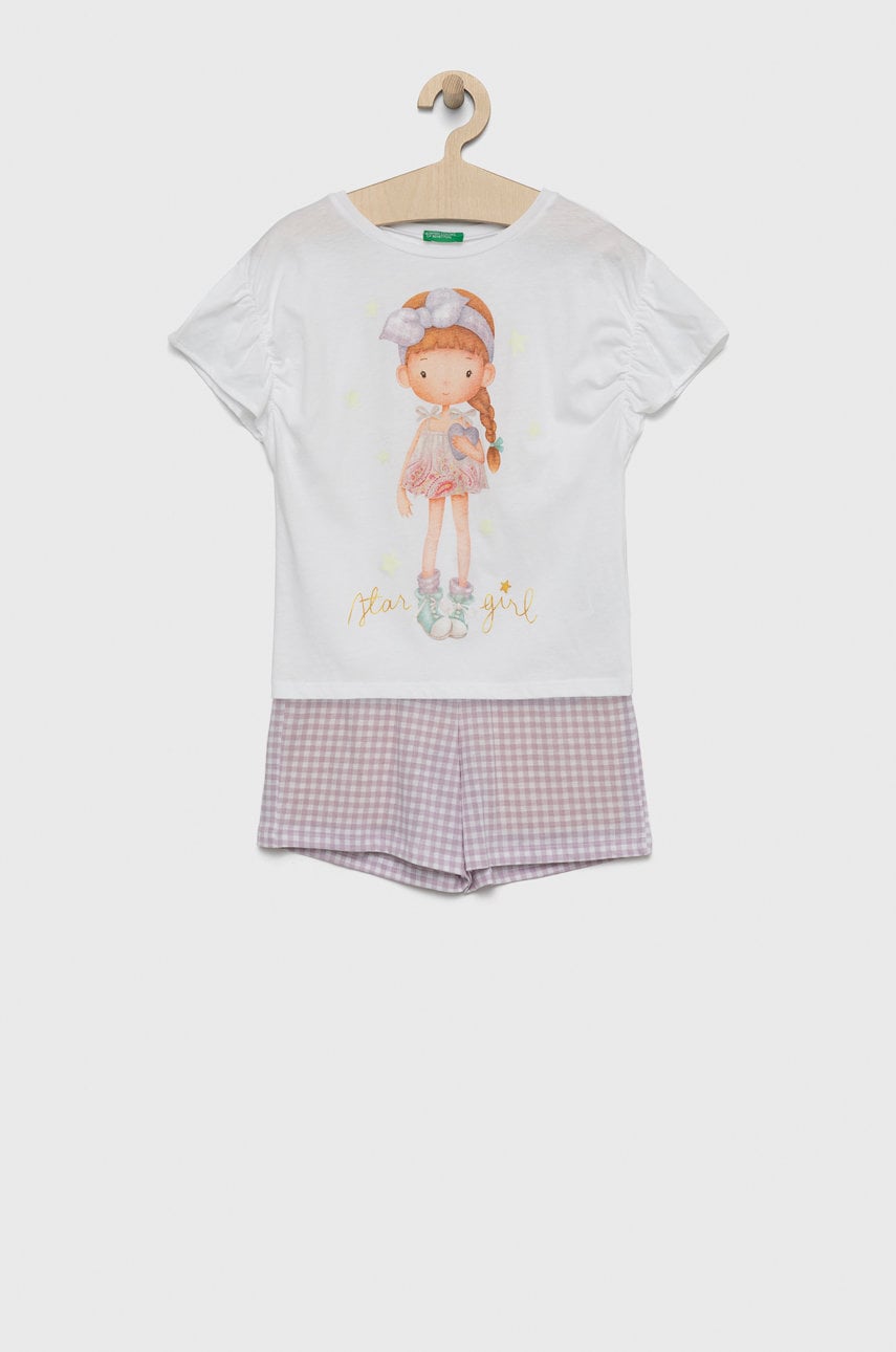 United Colors Of Benetton pijama copii culoarea alb, cu imprimeu