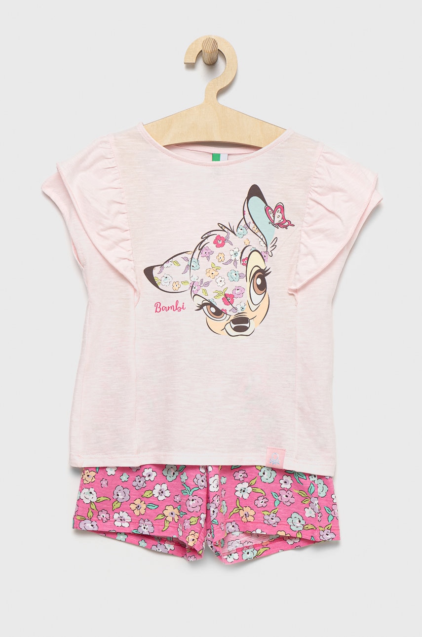 United Colors Of Benetton pijamale de bumbac pentru copii culoarea roz, cu imprimeu