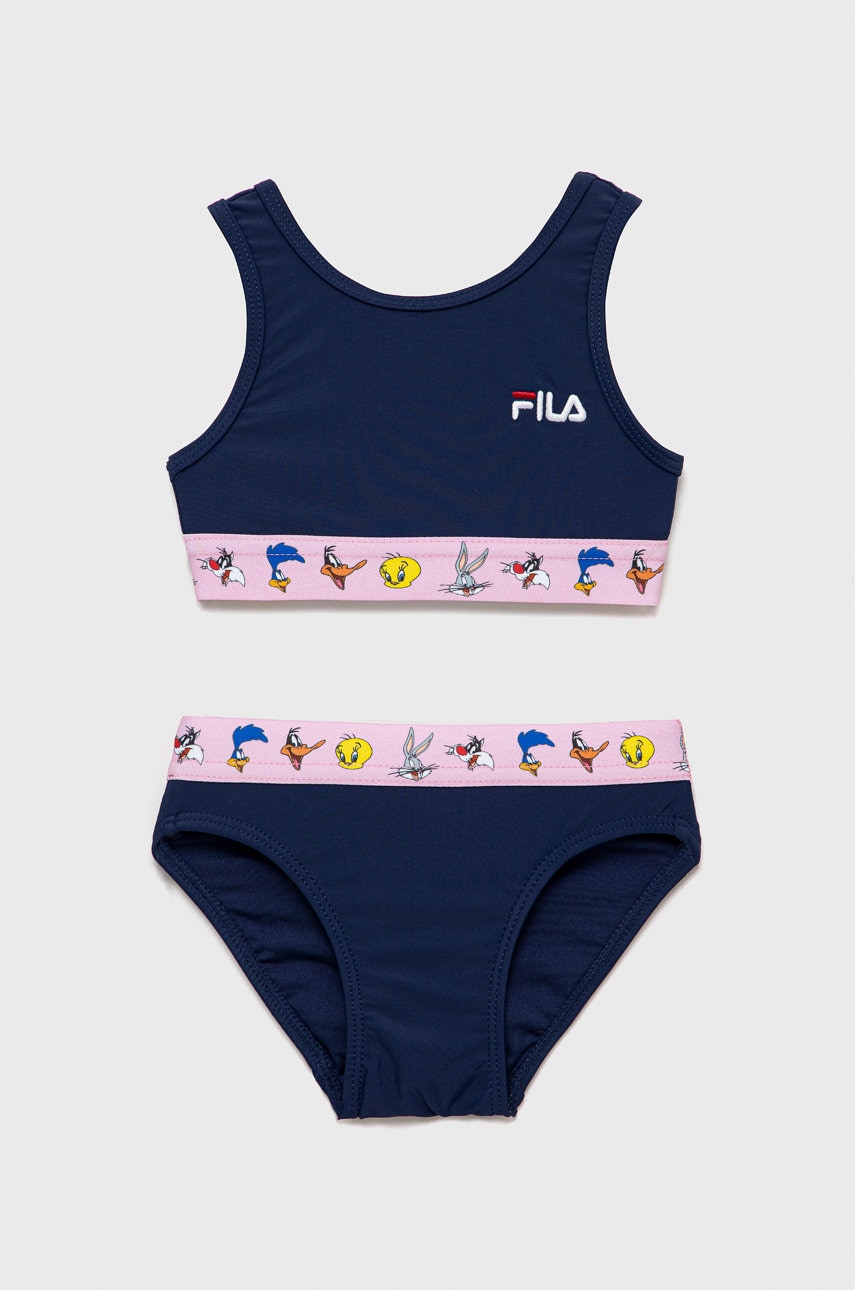 Fila costum de baie pentru copii din două piese culoarea albastru marin