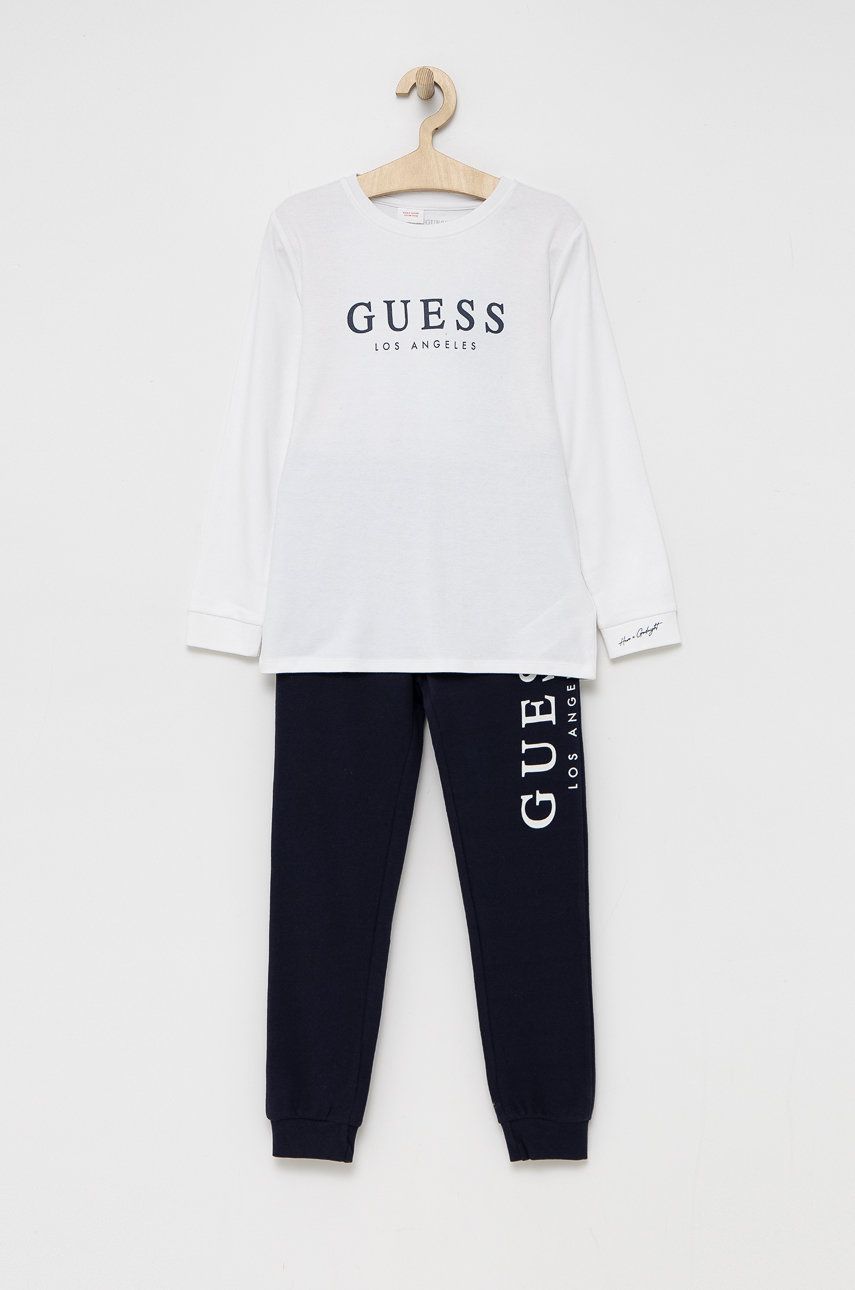 Dětské pyžamo Guess bílá barva, s potiskem - bílá -  Materiál č. 1: 100% Bavlna Materiál č