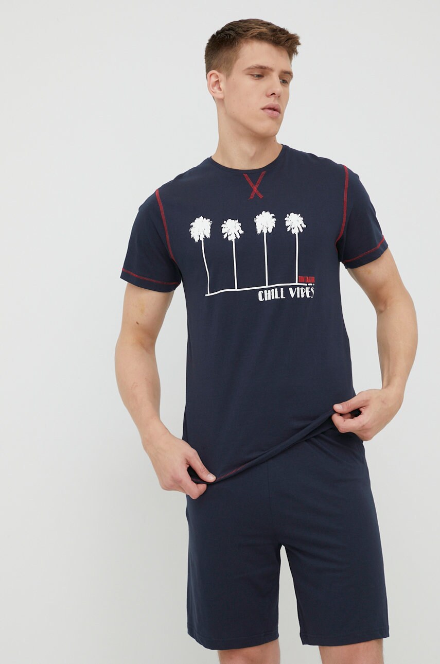 Tom tailor pijamale de bumbac culoarea albastru marin, cu imprimeu