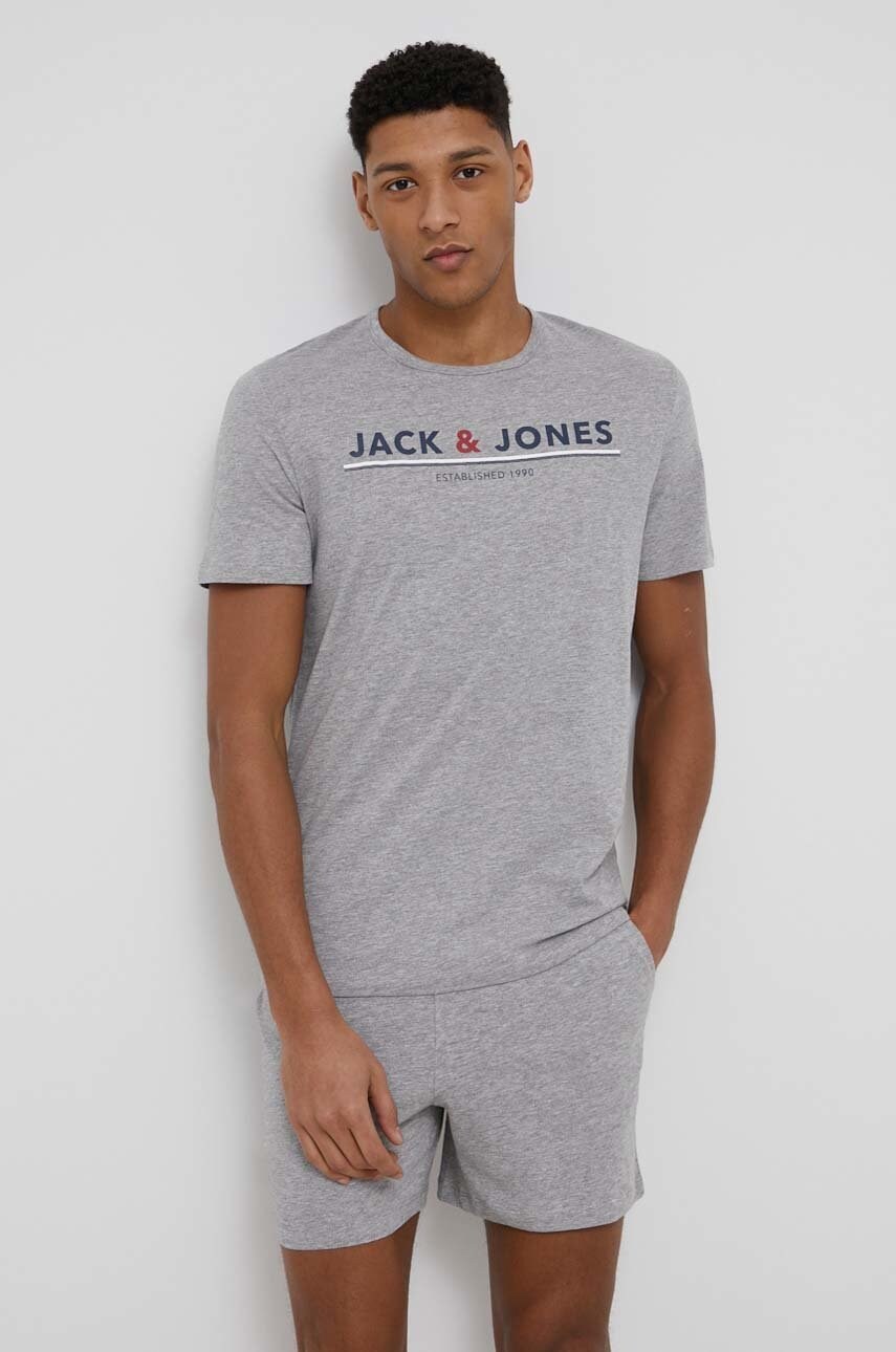 Jack & jones pijama barbati, culoarea gri, cu imprimeu
