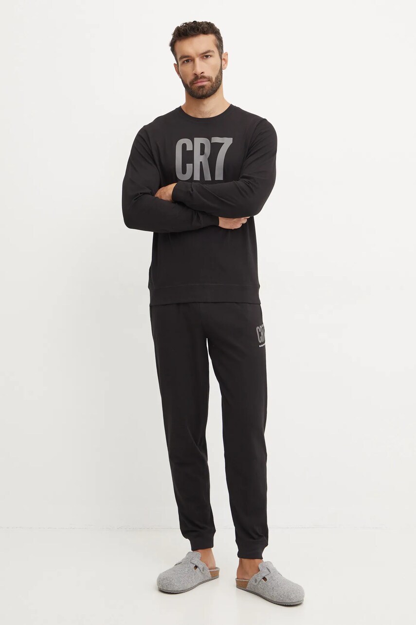 CR7 Cristiano Ronaldo pijama barbati, culoarea negru, cu imprimeu