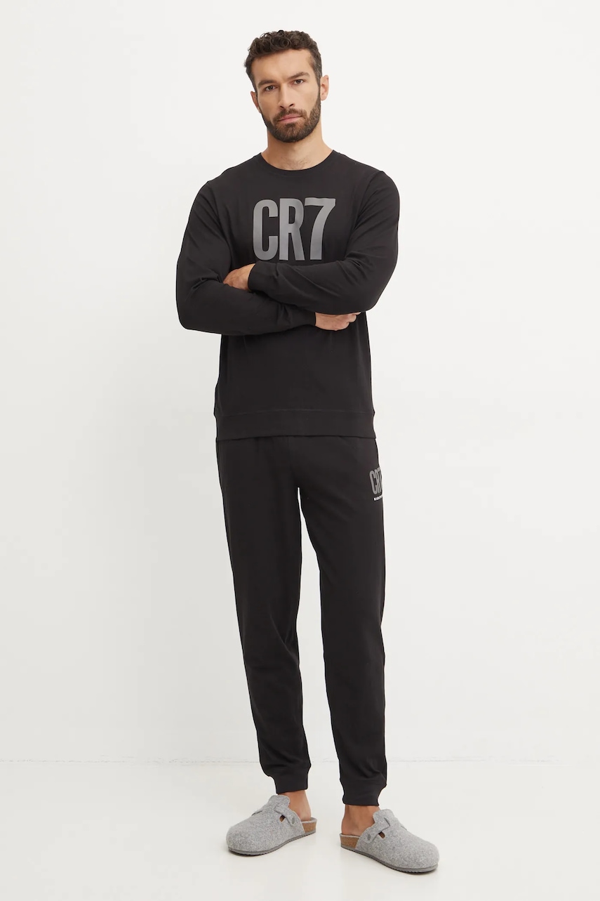 CR7 Cristiano Ronaldo pijama barbati, culoarea negru, cu imprimeu