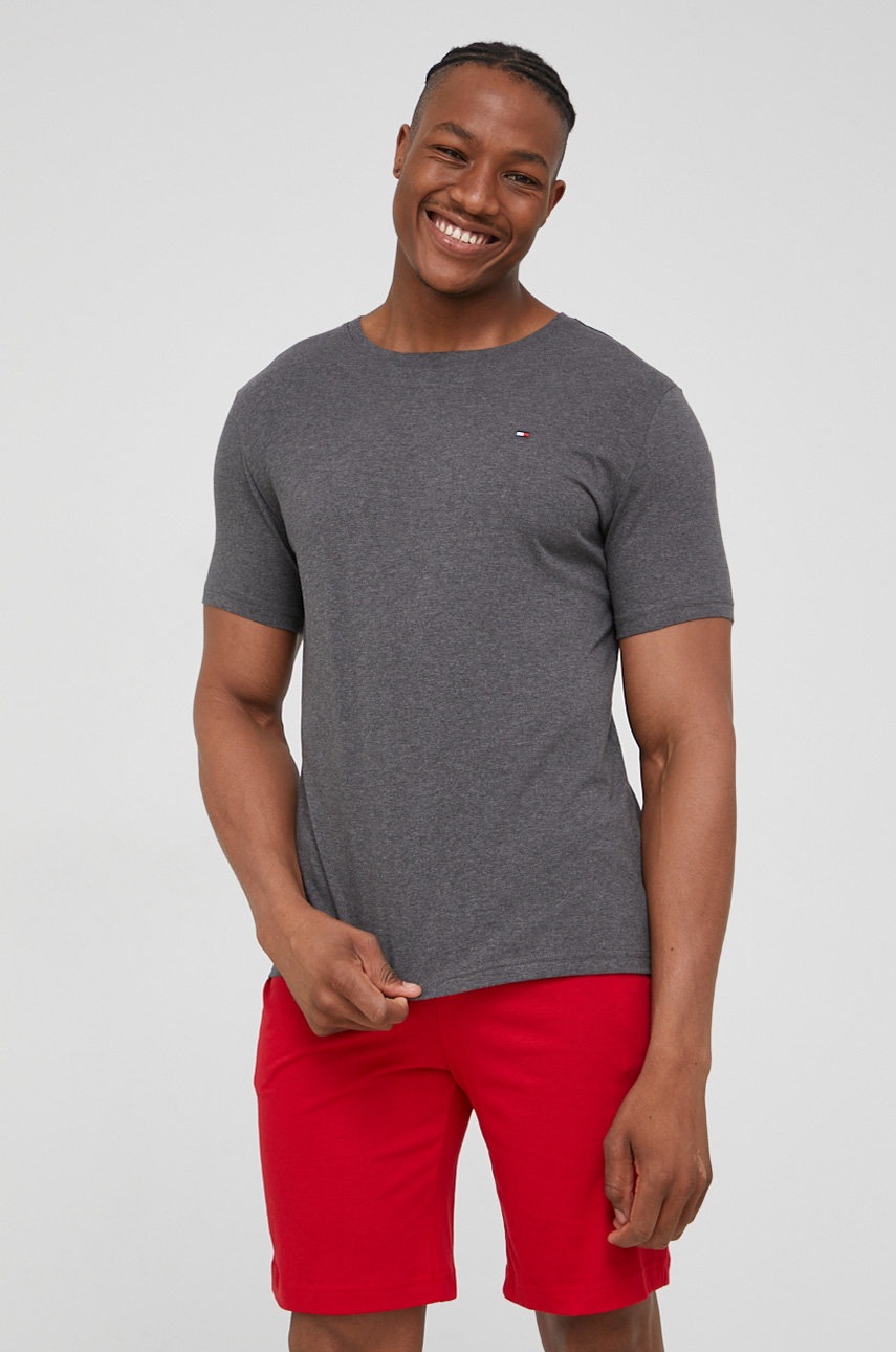 

Памучна пижама Tommy Hilfiger в сиво с изчистен дизайн, Сив