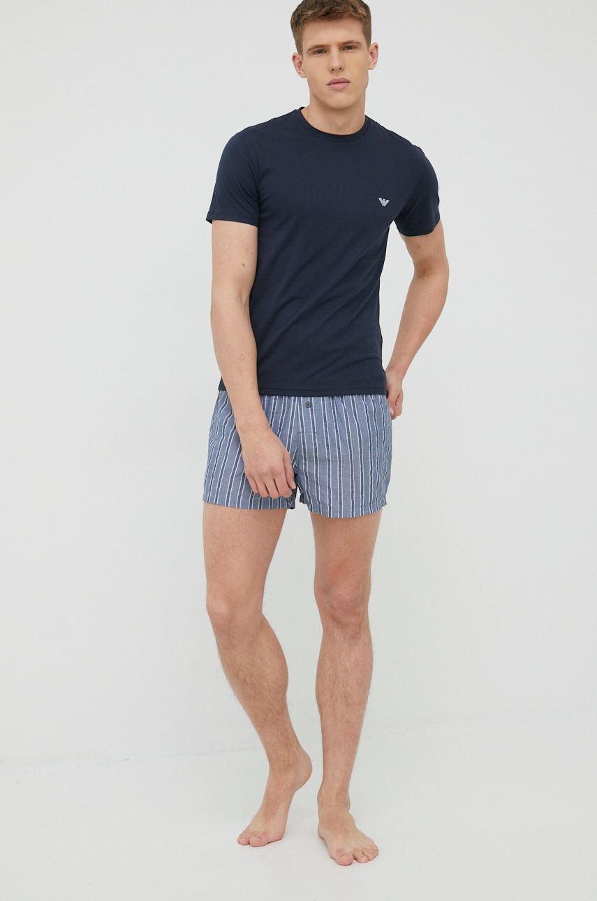 Emporio Armani Underwear pijamale de bumbac culoarea albastru marin, modelator answear.ro