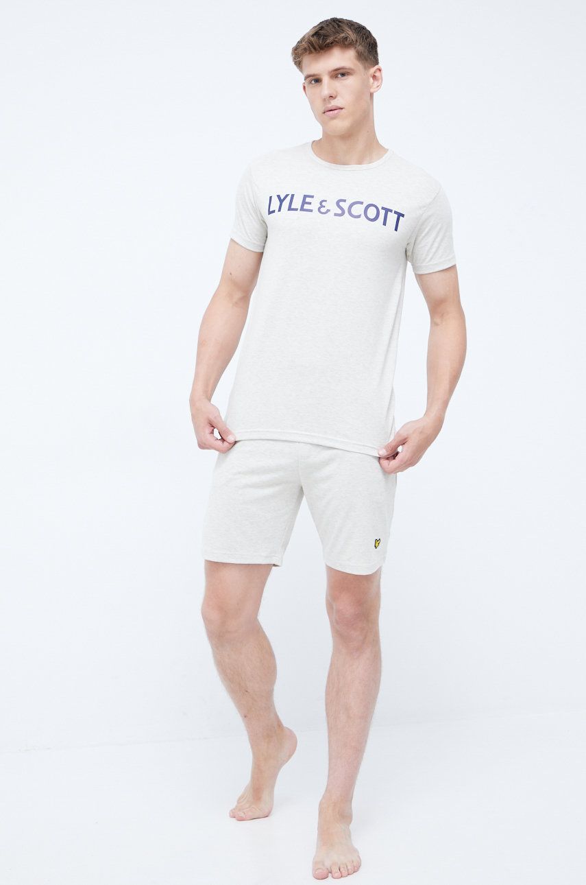 Lyle & Scott piżama ANTON męska kolor beżowy melanżowa