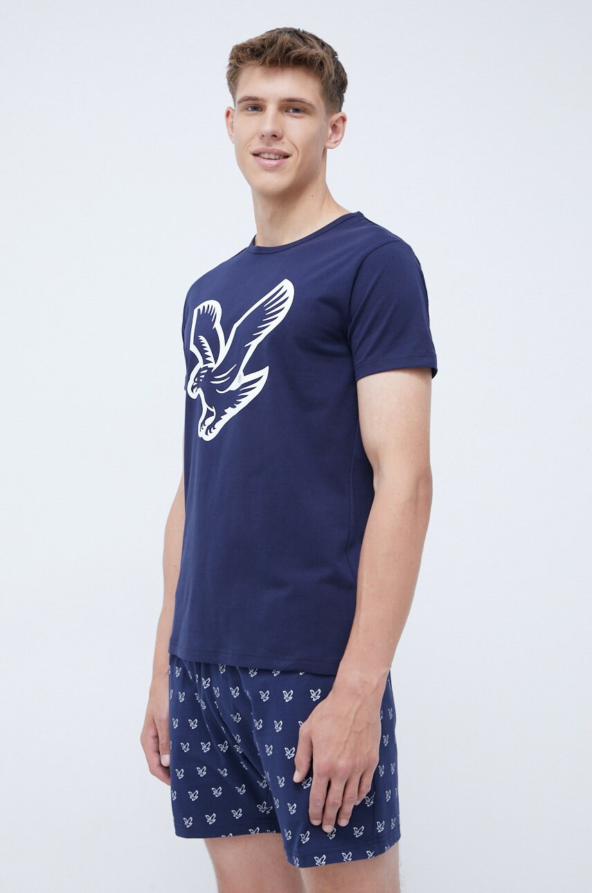 Lyle & scott pijama griffin barbati, culoarea albastru marin, cu imprimeu