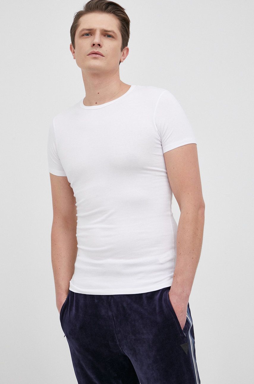 Tričko United Colors of Benetton pánský, bílá barva, hladký - bílá -  95% Bavlna