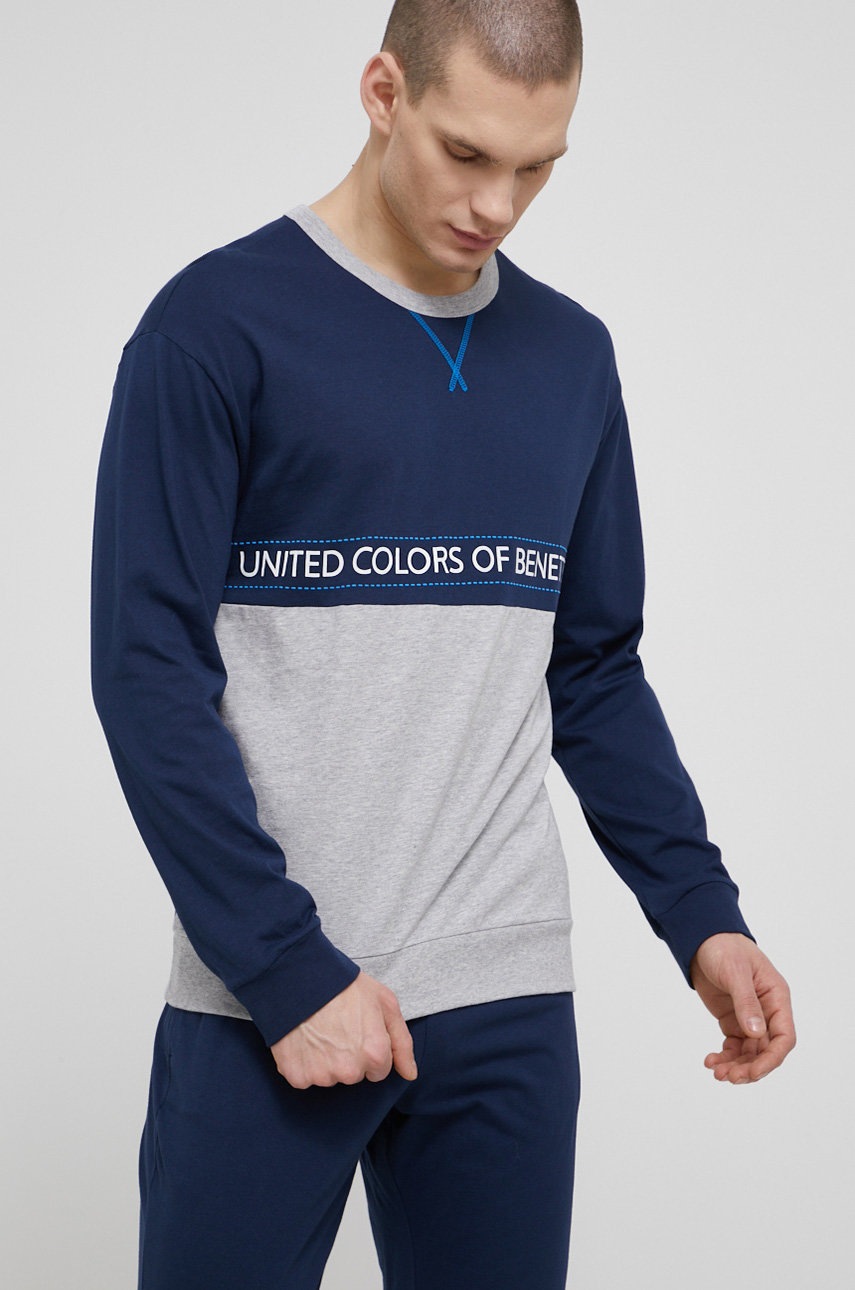 

Бавовняна піжама United Colors of Benetton колір синій з принтом