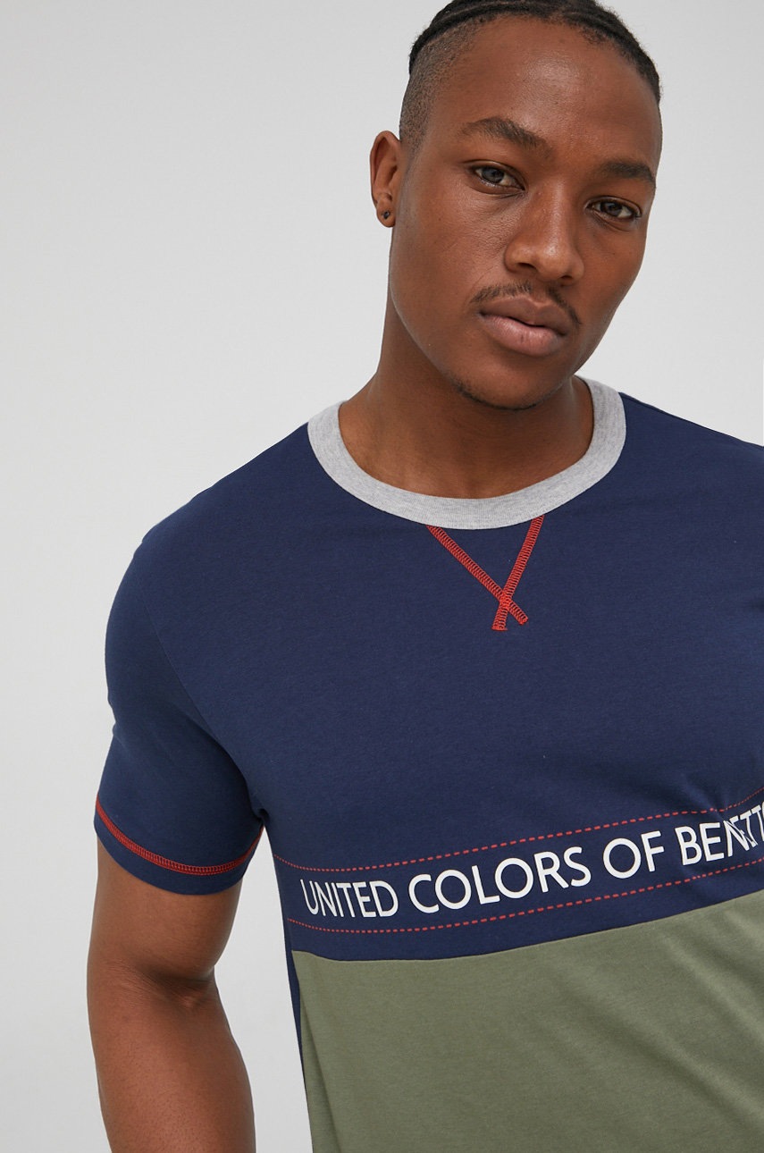 

Хлопковая пижама United Colors of Benetton цвет зелёный однотонная